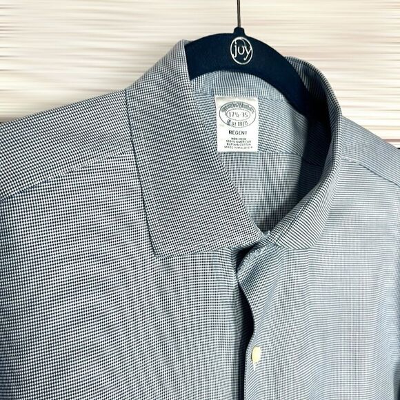 Brooks Brothers Regent Fit Button Up Shirt Cotton Houndstooth Blue White 17,5-35 - Picture 7 of 10